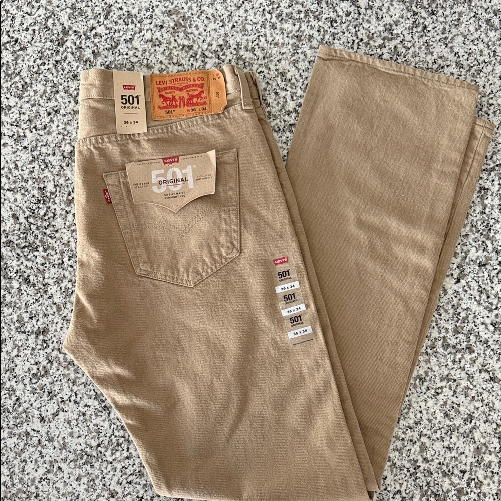 Levi's Mens 501 Jeans Original 5 Button Fly Classic Straight Leg Tan Denim 36x32